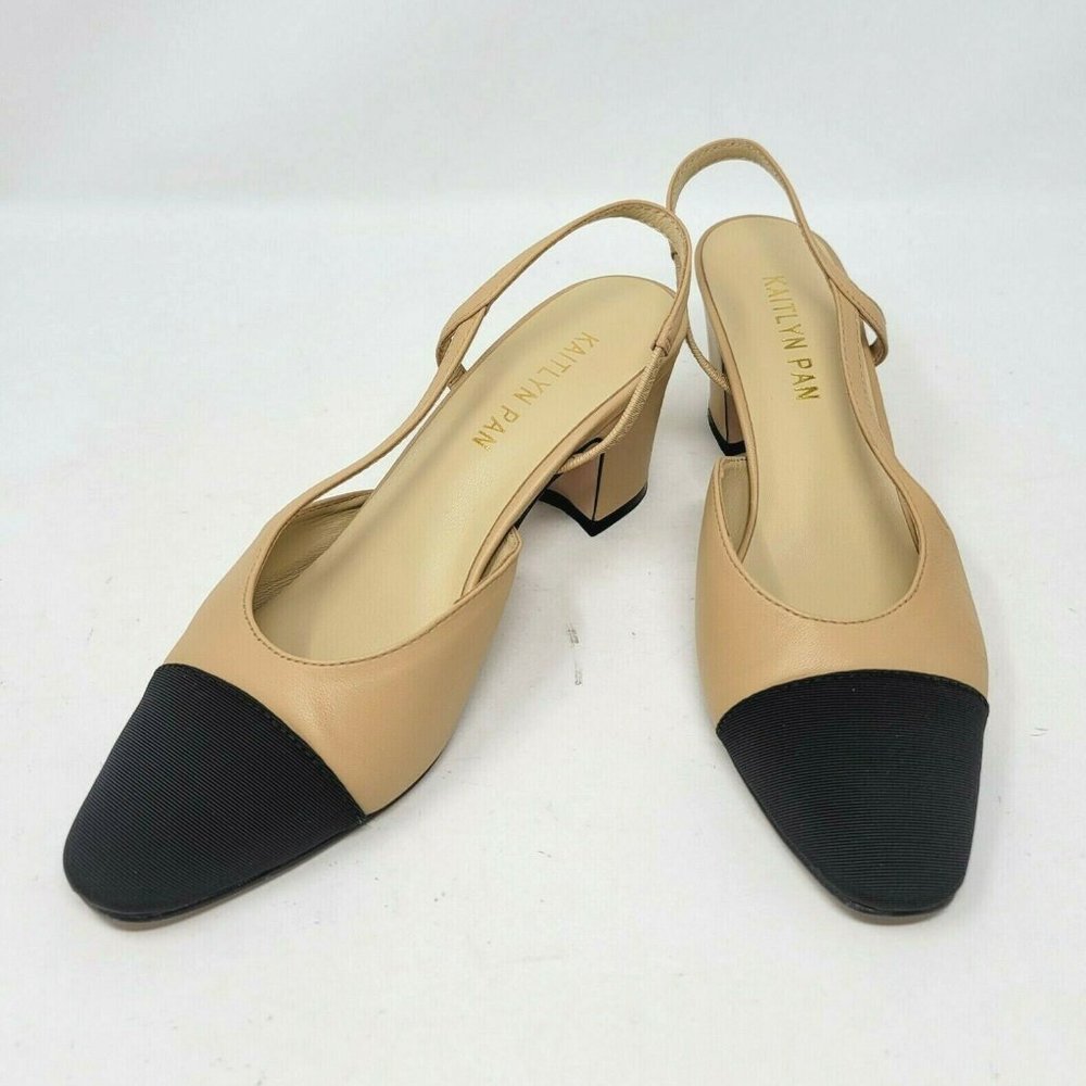 Kaitlyn Pan Cap Toe Two Tone Slingback Block Heels